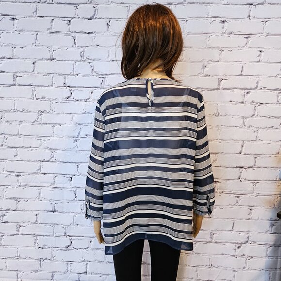 THE LOFT - striped navy/white lightweight 3/4 sleeve blouse - Picture 8 of 10